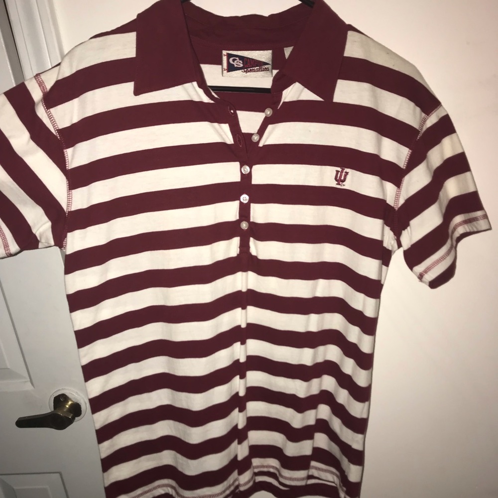 Collegiate polo t-shirt.